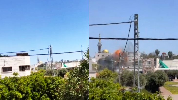 شاهد.. هجوم لحزب الله بصواريخ ومسيّرات على مبنى في بلدة عرب العرامشة