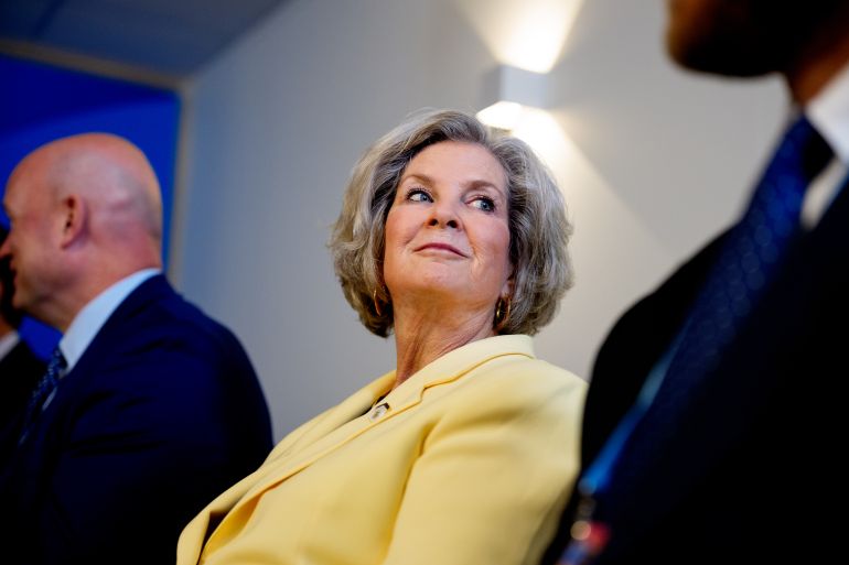 THE HAGUE, NETHERLANDS - JUNE 25: White House Chief of Staff Susie Wiles (C), attends a meeting between U.S. President Donald Trump and NATO Secretary General Mark Rutte at the start of the second day of the 2025 NATO Summit on June 25, 2025 in The Hague, Netherlands. Among other matters, members are to approve a new defense investment plan that raises the target for defense spending to 5% of GDP. (Photo by Andrew Harnik/Getty Images)