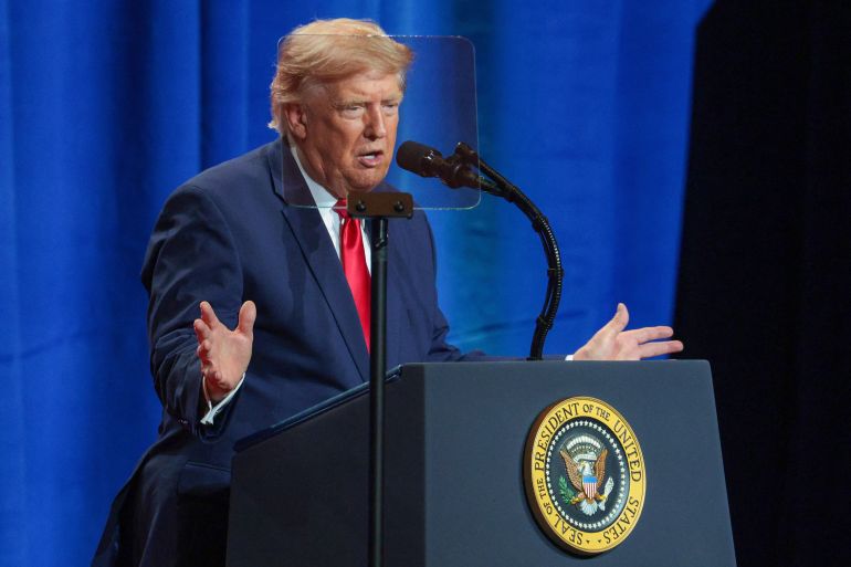 LAS VEGAS, NEVADA - AUGUST 05: U.S. President Donald Trump delivers remarks during an event at Red Rock Casino Resort and Spa on August 05, 2026 in Las Vegas, Nevada. Trump is expected to promote recent tax relief initiatives aimed at American workers, highlight the administration’s economic platform and endorse Gov. Joe Lombardo in his re-election campaign against Nevada Attorney General Aaron Ford. Chip Somodevilla/Getty Images/AFP (Photo by CHIP SOMODEVILLA / GETTY IMAGES NORTH AMERICA / Getty Images via AFP)