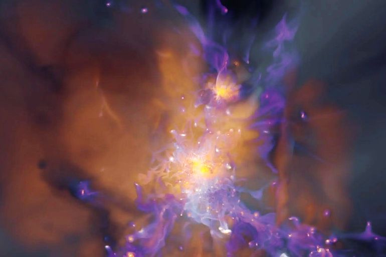 New simulations trace the Milky Way back to a turbulent network of thousands of small galaxies in the early universe. © Credit: Harley Katz/MEGATRON Collaboration