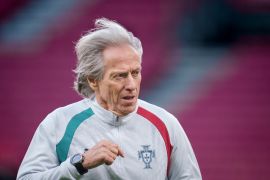 Portugal's coach Jorge Jesus oversees a training session of his players at Parken stadium in Copenhagen, Denmark, on September 30, 2026, on the eve of their Nations League Group A4 match against Denmark.