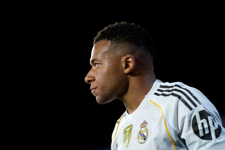 GETAFE, SPAIN - OCTOBER 19: Kylian Mbappe of Real Madrid looks on during the LaLiga EA Sports match between Getafe CF and Real Madrid CF at Coliseum Alfonso Perez on October 19, 2025 in Getafe, Spain. (Photo by Angel Martinez/Getty Images)