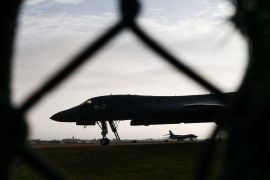 B‑1B Lancer bomber at the RAF Fairford airbase, which hosts US Air Force personnel, in Fairford, Gloucestershire, Britain, September 27, 2026. Police declared a major incident at UK's Fairford air base after several men were arrested on suspicion of offences under the Explosives Act. REUTERS/Toby Shepheard